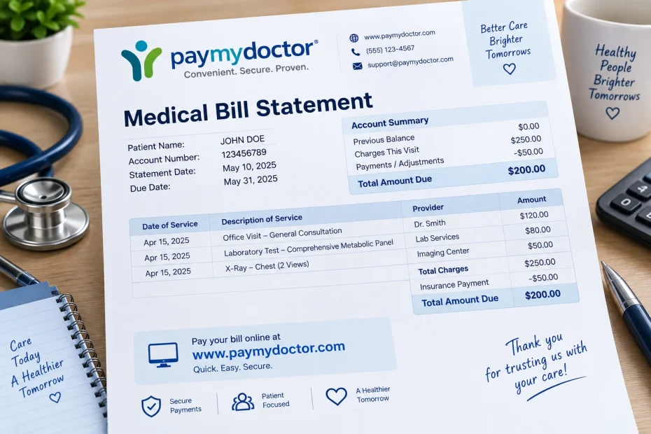 Bill statement of the paymydoctor.com portal